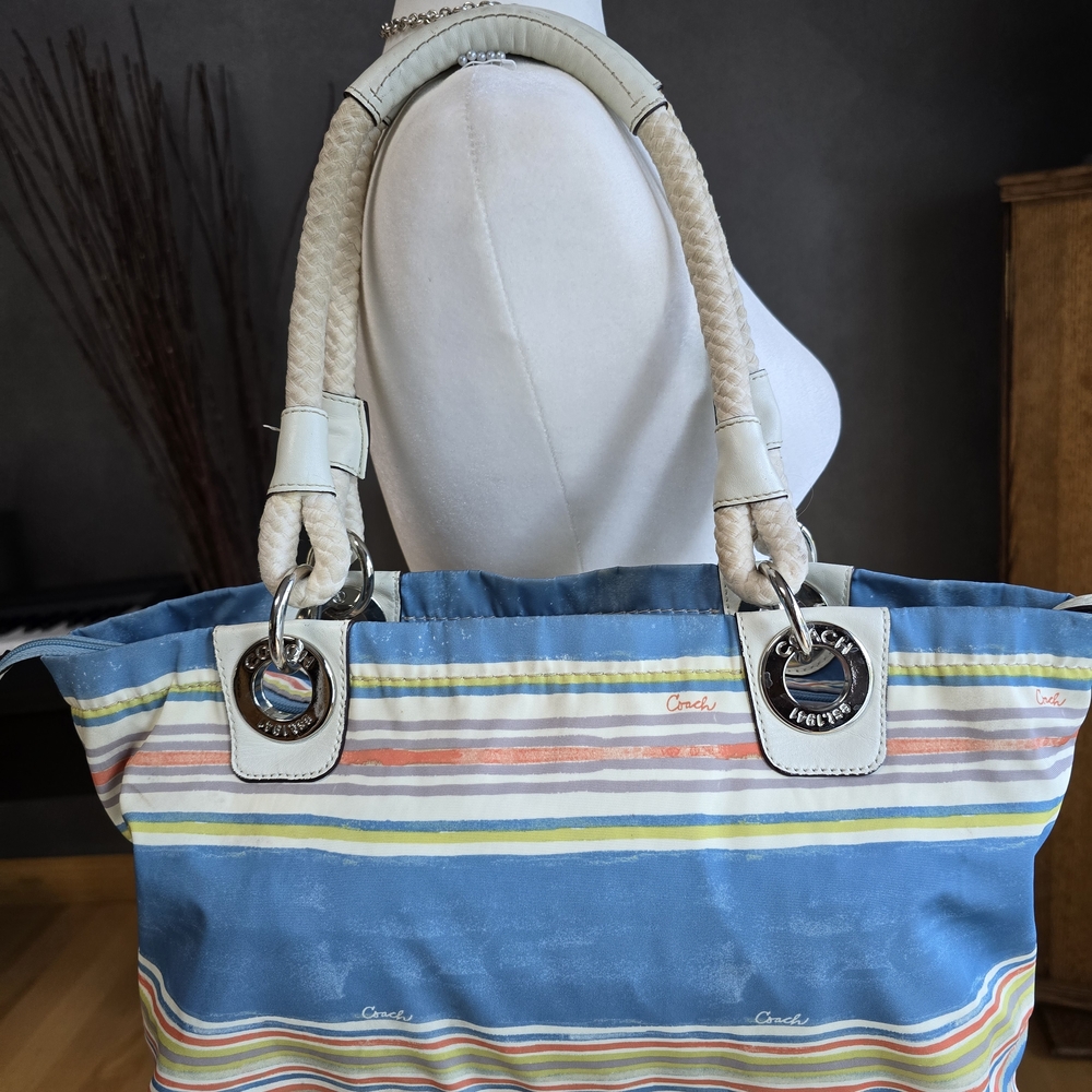 Coach Nautical Beach Multi Stripe East West Tote Bag Purse - Picture 9 of 14